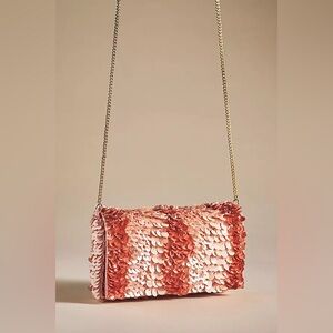 Anthropologie NWT Sequin Crossbody Bag Pink Orange